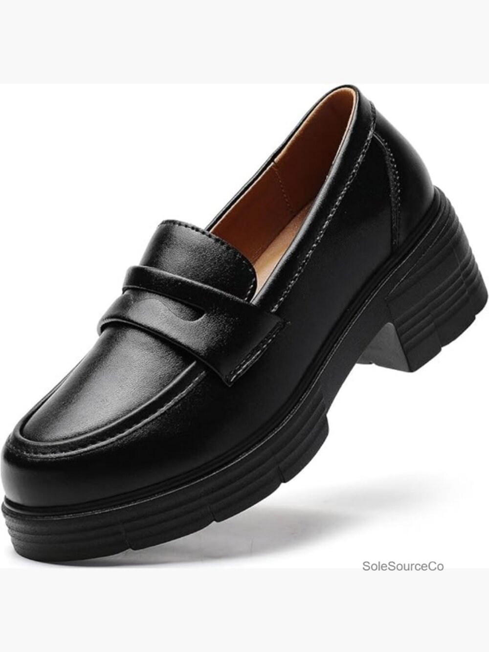 Women's Chunky Platform Penny Loafers Slip-Ons Comfortable Office Work Shoes